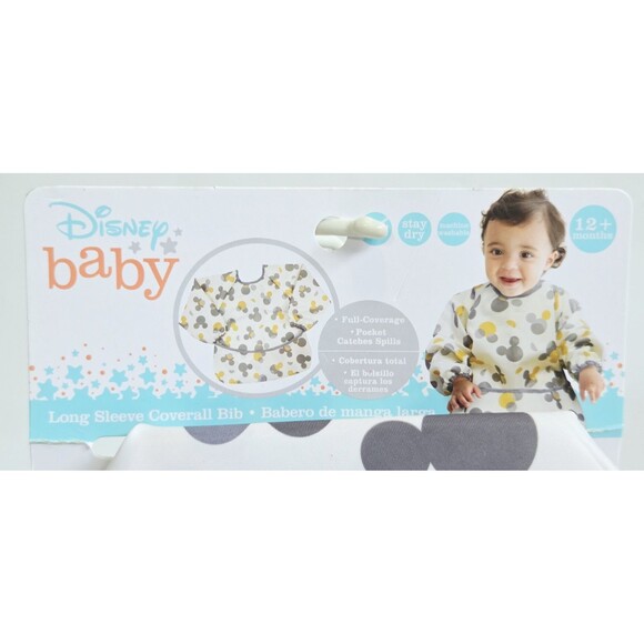 Disney Baby Long Sleeve Coverall Bib Mickey Mouse Stain Resistant Adjustable - Picture 5 of 9